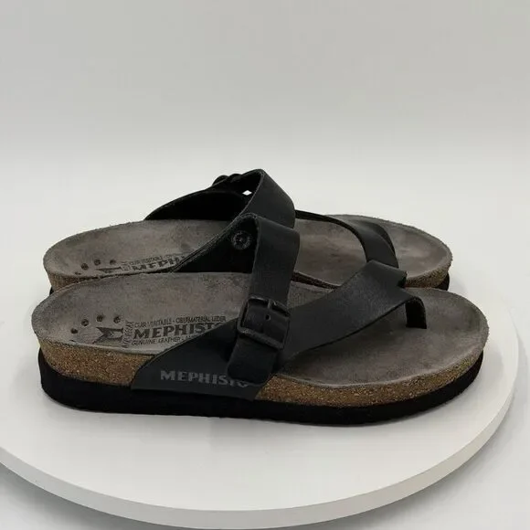 Mephisto Womens Helen Plus Sandal Size 36 US 6 Black Nubuck Leather Thong Slide - Picture 2 of 8